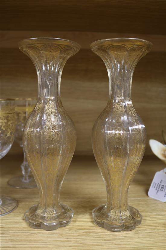 A pair of Bohemian gilt etched glass vases and assorted glassware